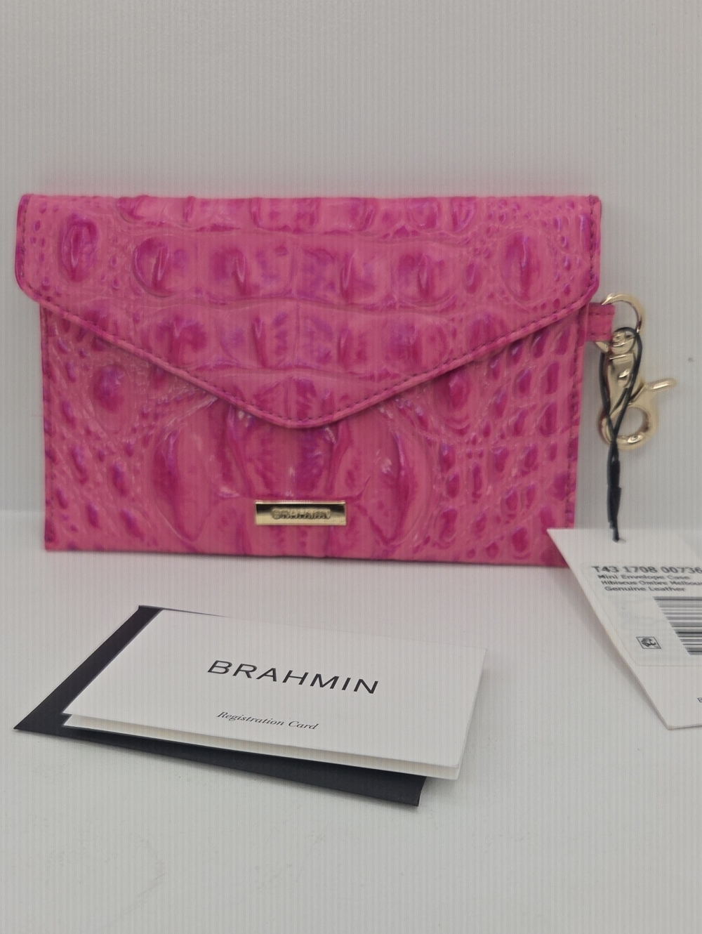 💕▪️Brahmin▪️ Mini Envelope Case Hibiscus Ombre Melbourne Genuine Pink Leather